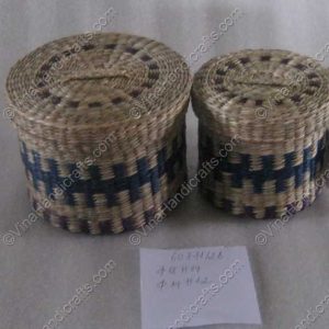 Hộp cói tròn họa tiết xương cá có nắp VNH0069
