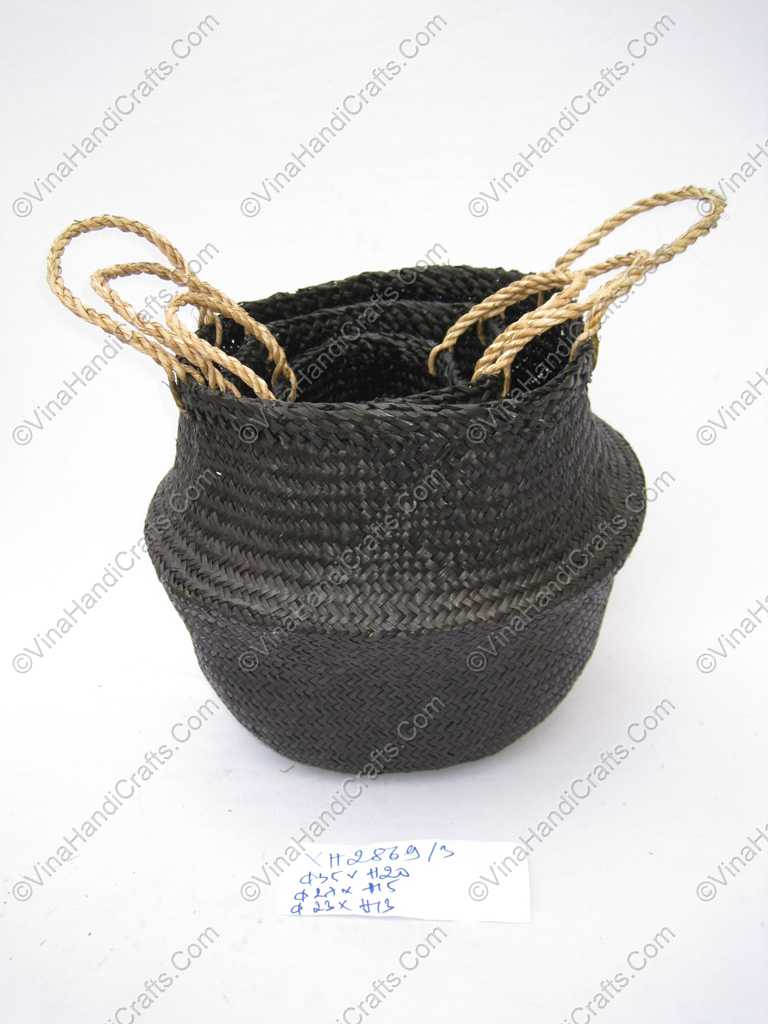 Giỏ đan cói dập màu đen VNH0099