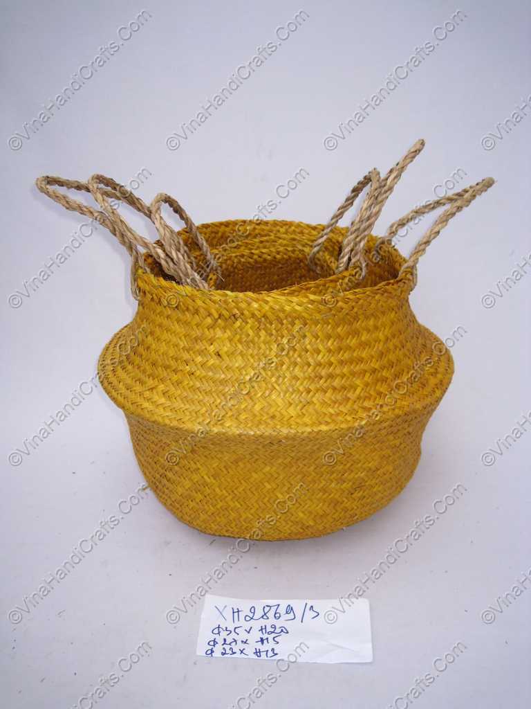 Giỏ đan cói dập màu vàng nghệ VNH0100