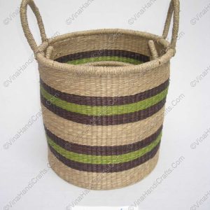 giỏ cói tròn cao màu đen - xanh VNH0111